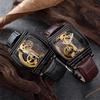 Reloj Mecánico Automático Transparente Hombre Steampunk Esqueleto Engranaje de Lujo Cuerda Automática Cuero Relojes de Hombre Montre Homme