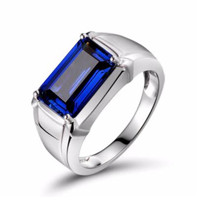 Men's Sapphire Rectangular Open Ring - Bold and Fashionable