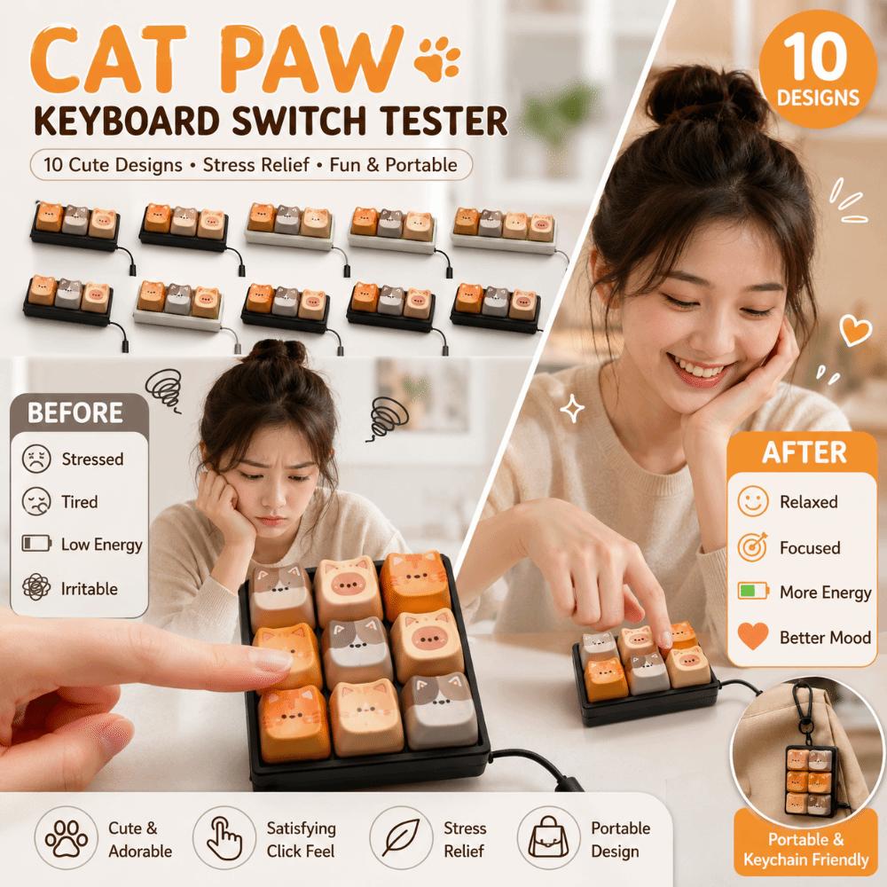 Keyboard Stress Relief Clicker 2/3/4/9 Keys Cat Fidget Keychain Anti-stress Toy Pendant  Bag Charms