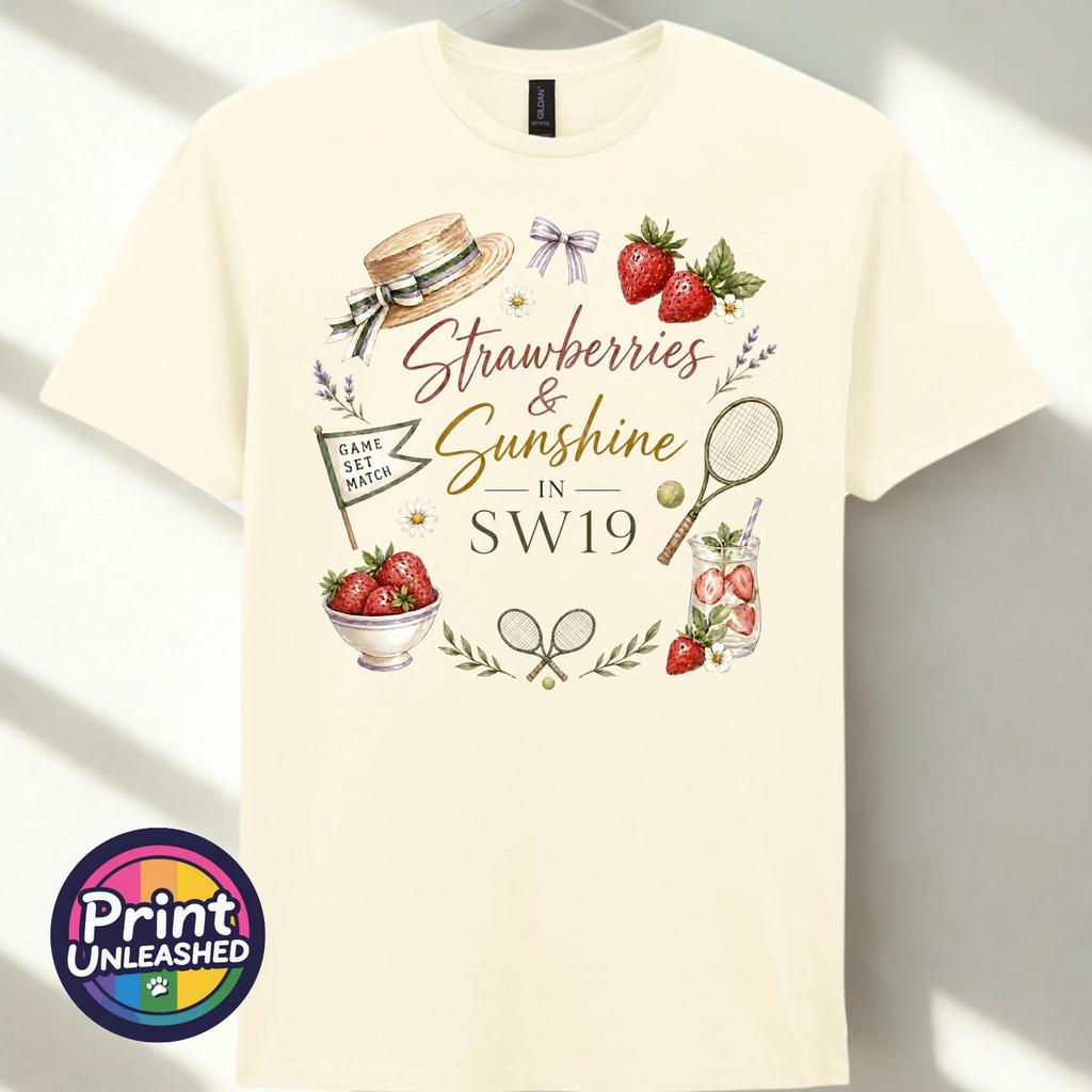 T-shirt da Tennis Estiva Fragole & Sole In SW19 Tee Regalo Unisex S-2XL