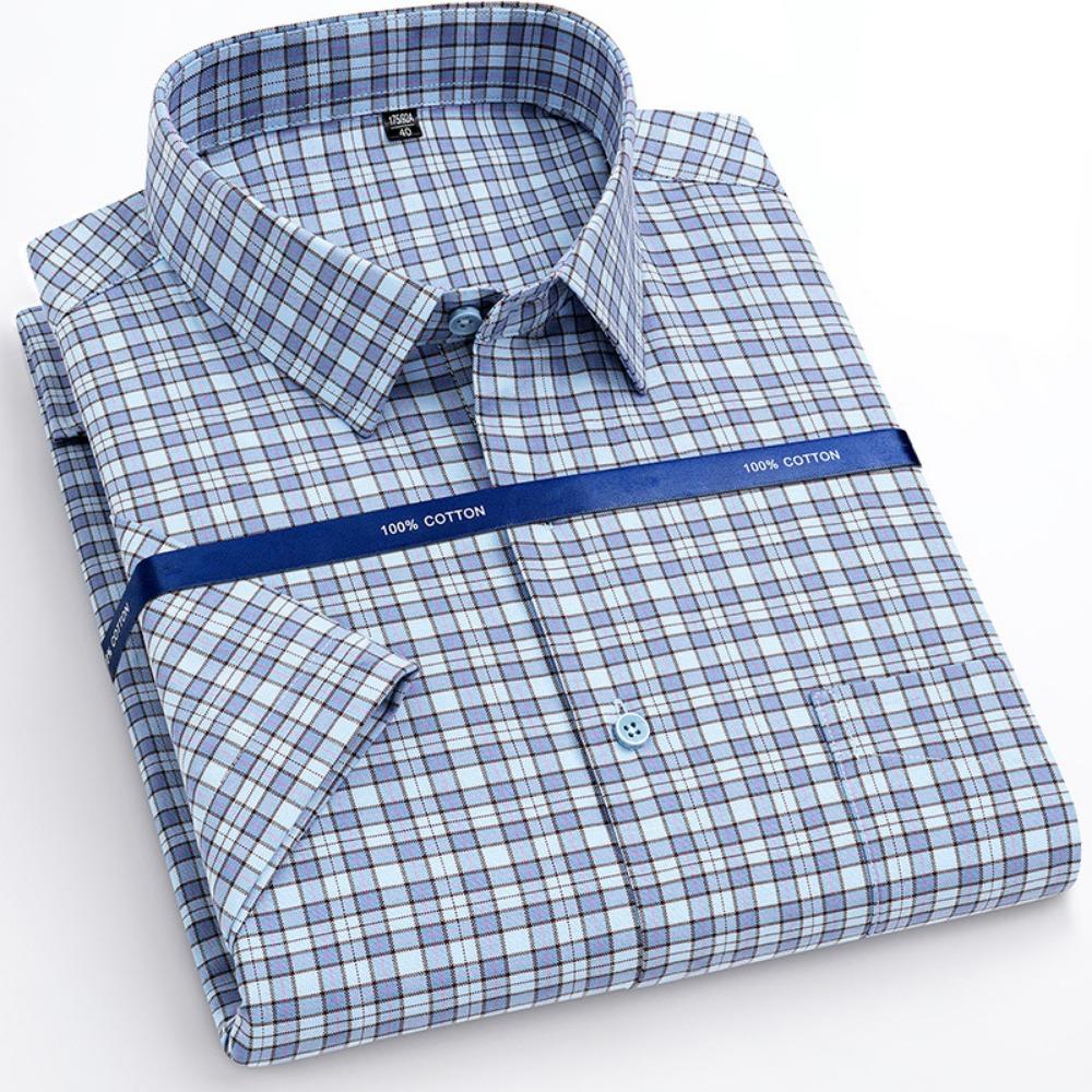 Men's Shirt Short Sleeved Spring Autumn 100% Cotton Shirts Comfortable Breathable Business Casual Stripe Color 38-53