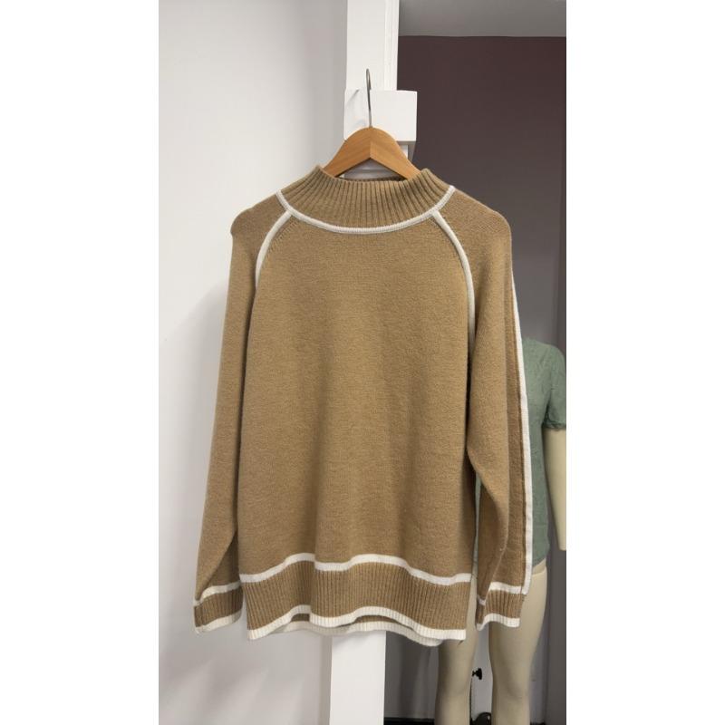2025 Autumn and Winter New Half Turtleneck Casual Loose Contrast Sweater Long Sleeve Fashionable Loose Versatile Pullover