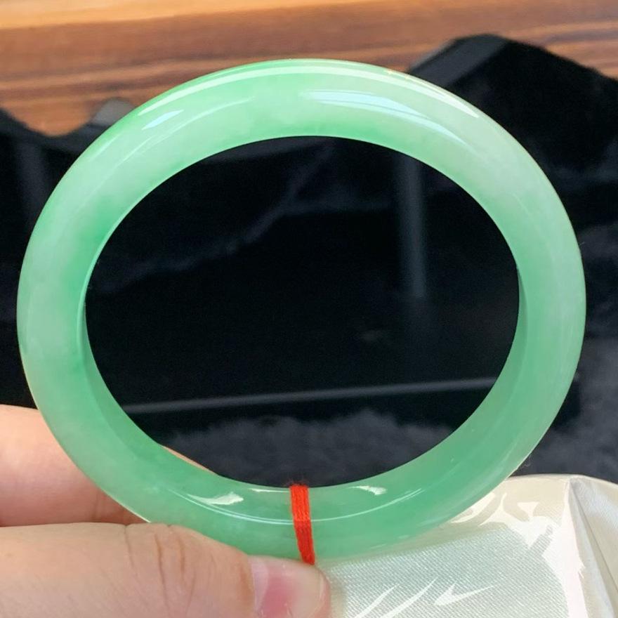 Myanmar Natural Light Green Jade Bracelet - Ice-Waxy Texture 55mm Diameter, 90-100 pounds