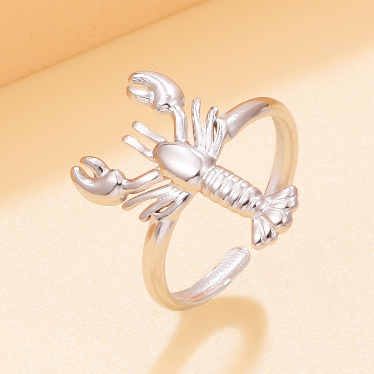 18K Gold Ocean Holiday Style Lobster Ring – Stainless Steel, Vacuum-Plated Jewelry