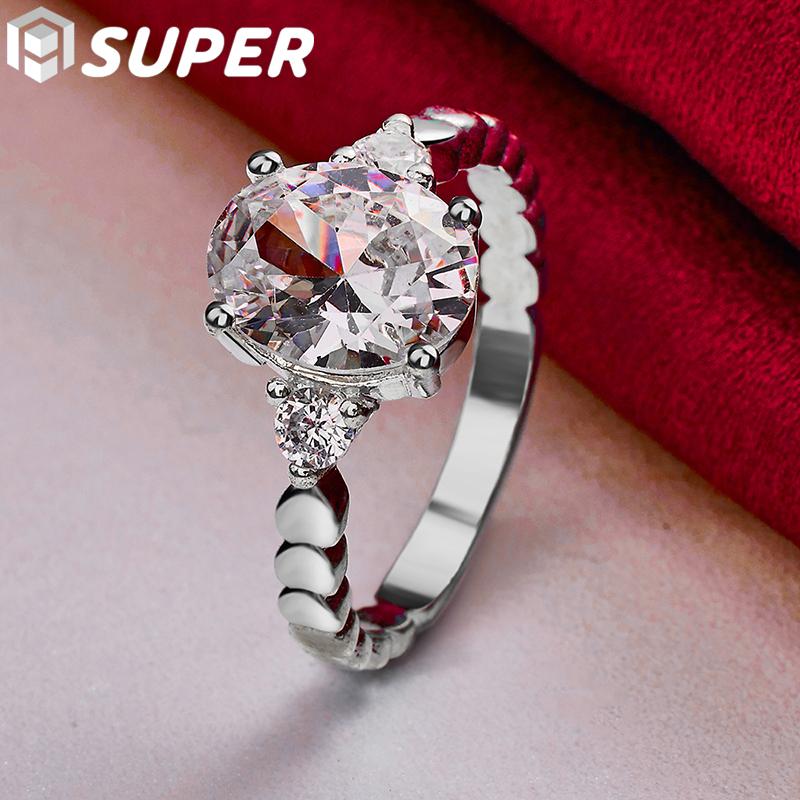 925 Sterling Silver Big AAA Zircon Ring Fashion Jewelry