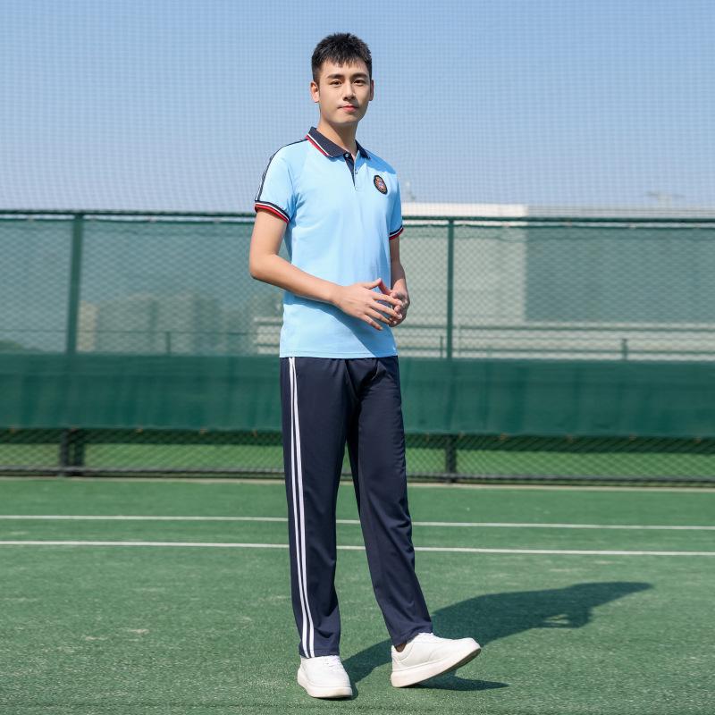 Spring and Summer School Uniform Set: Three-Piece Long-Sleeved Kit for Boys & Girls in Junior & High School Size 150 синий с коротким рукавом