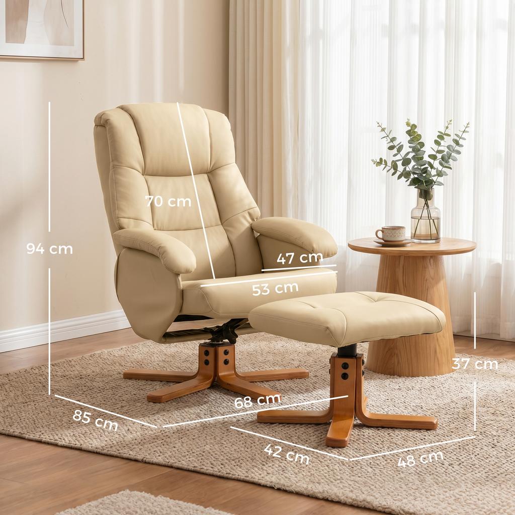Relaxing Armchair with Footrest, 360 Swivel Recliner, Reclining Backrest, 120 Kg Capacity, Beige