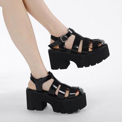2025 European & American Round Toe Platform Lace-up Chunky Heel Summer Sandals