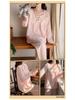 Women's Long Sleeve Pajama Set with Chest Pads, Princess Style, Sweet Home Wear, Spring/Autumn, 2-Piece, Suitable for Outdoors.
