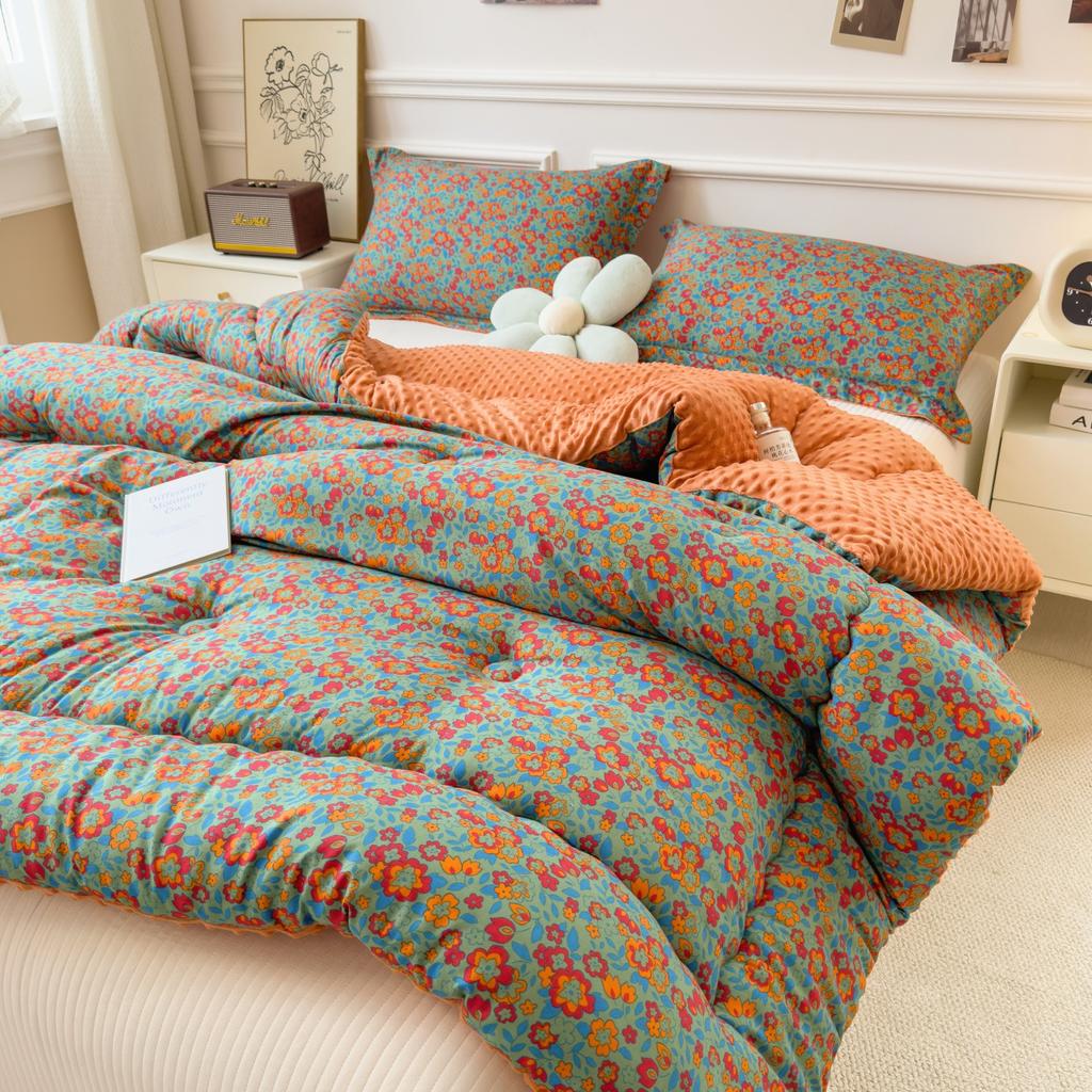 Floral Printed Thickened Warm Winter Quilt Fluffy Soft Weighted Blanket for Sleeping Double Bed Skin-Friendly Quilted Comforter