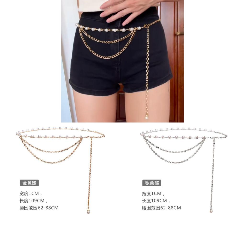 Catena da Vita Multistrato Stile Piccolo Profumo con Decorazione di Perle per Abiti e Pantaloni da Donna
