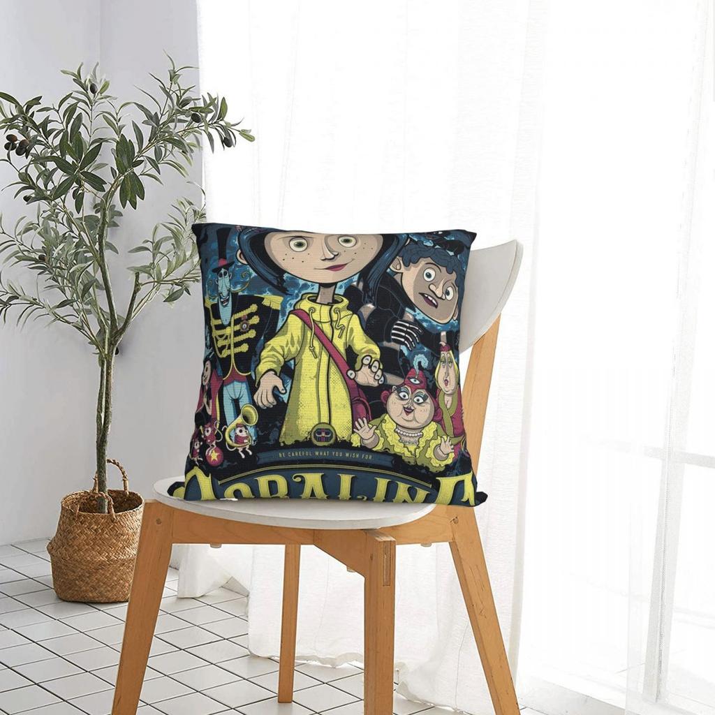 Coraline The Secret Door Pillowcase Cushion Cover Decoration Vintage Halloween Horror Girl Throw Pillow Case Cover Chair