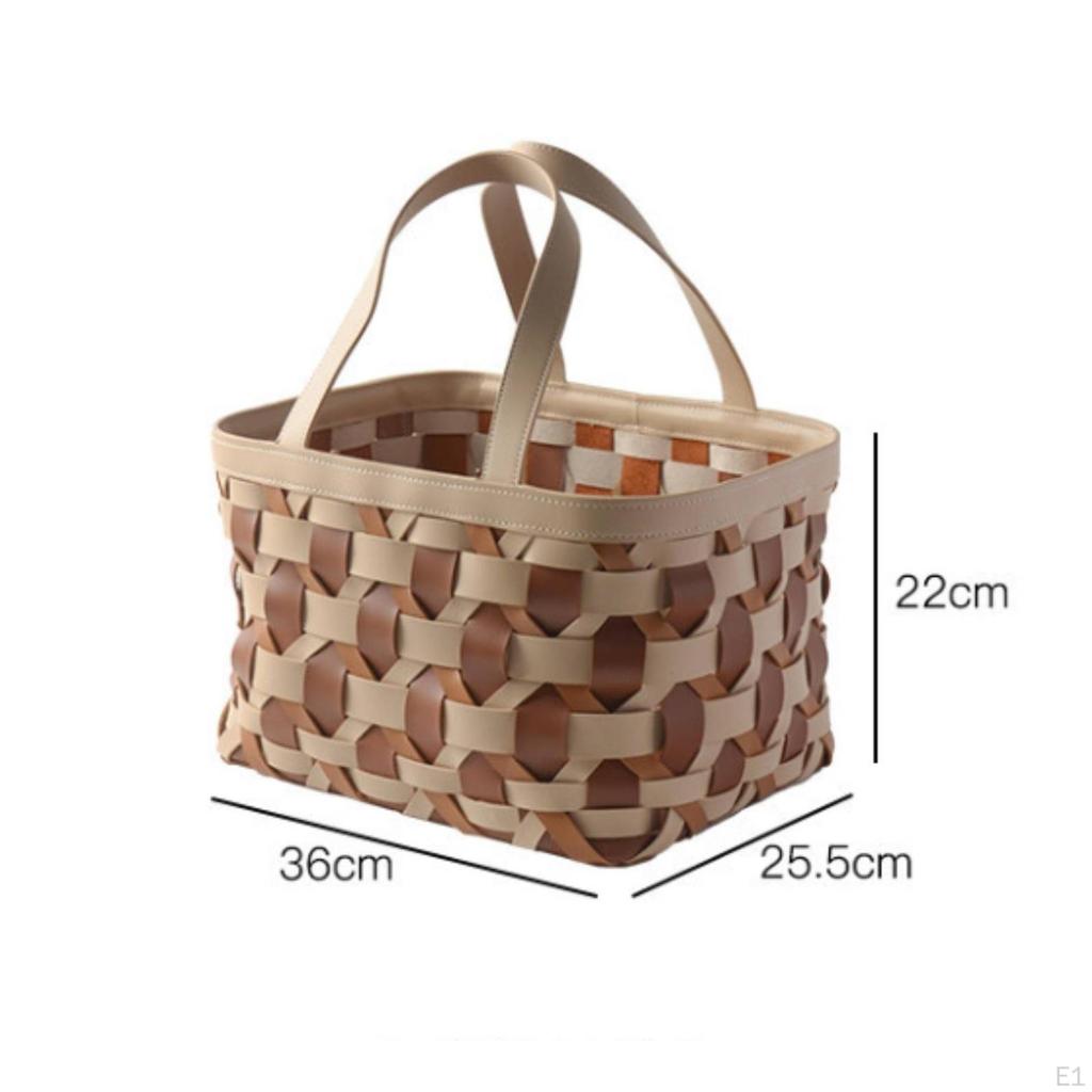 Woven Basket with Handles Handwoven Storage Rectangular Laundry Hamper for