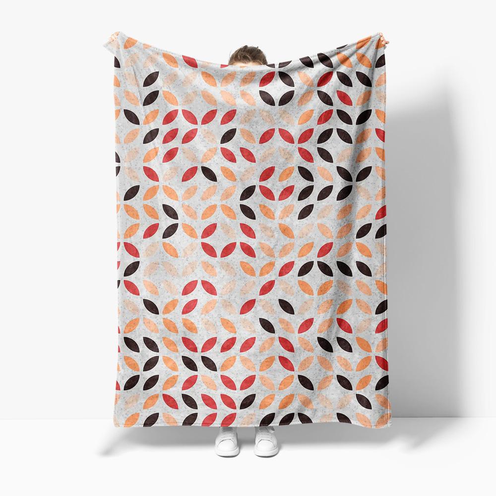 Grey knitted fleece blanket with autumn leaf pattern cozy warm throw blanket for sofa bed kids decoration 75x100cm