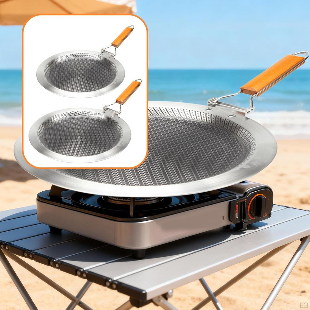 Edelstahl Crêpepfanne Flache Bratpfanne mit klappbarem Griff Camping Kochgeschirr BBQ Grill Runde Pfannkuchen