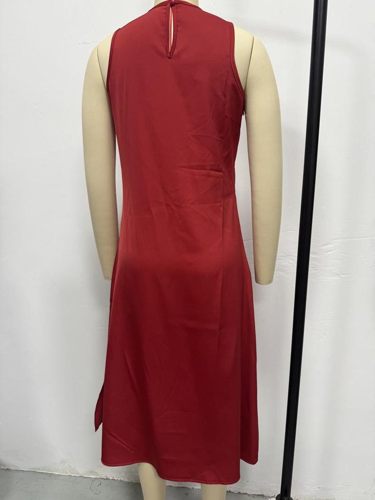 European & American Satin Sleeveless Silk-like Slit Dress for Women - Spring/Summer