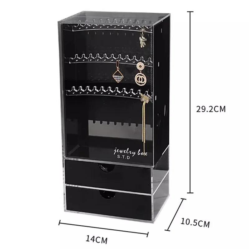 Large Acrylic Jewelry Box Ring Tray Necklace Display Stand Transparent Storage Boxes Portable Jeweler Organizer Stands for Women
