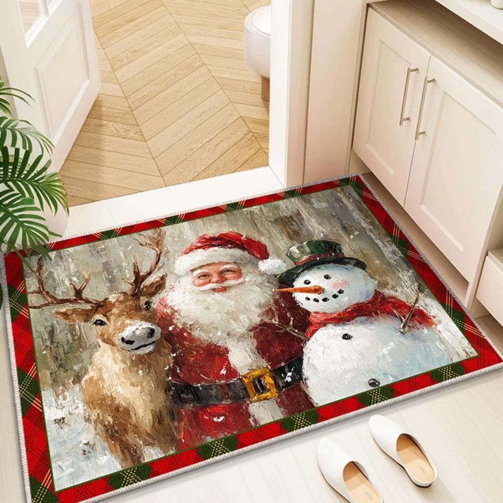 Christmas Gnome Snowman Tree Pattern Doormat Pink and Blue Color Scheme Non Slip Entrance Rug for Living Room Bedroom Decor