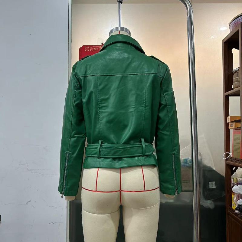 Γυναικείο Μονόχρωμο Φθινοπωρινό Χειμωνιάτικο Δερμάτινο Μπουφάν Punk Κοντό με Ζώνη Πετάκι Μπουφάν Γυναικείο Φερμουάρ Ρετρό Μοτοσικλετιστικό Μπουφάν