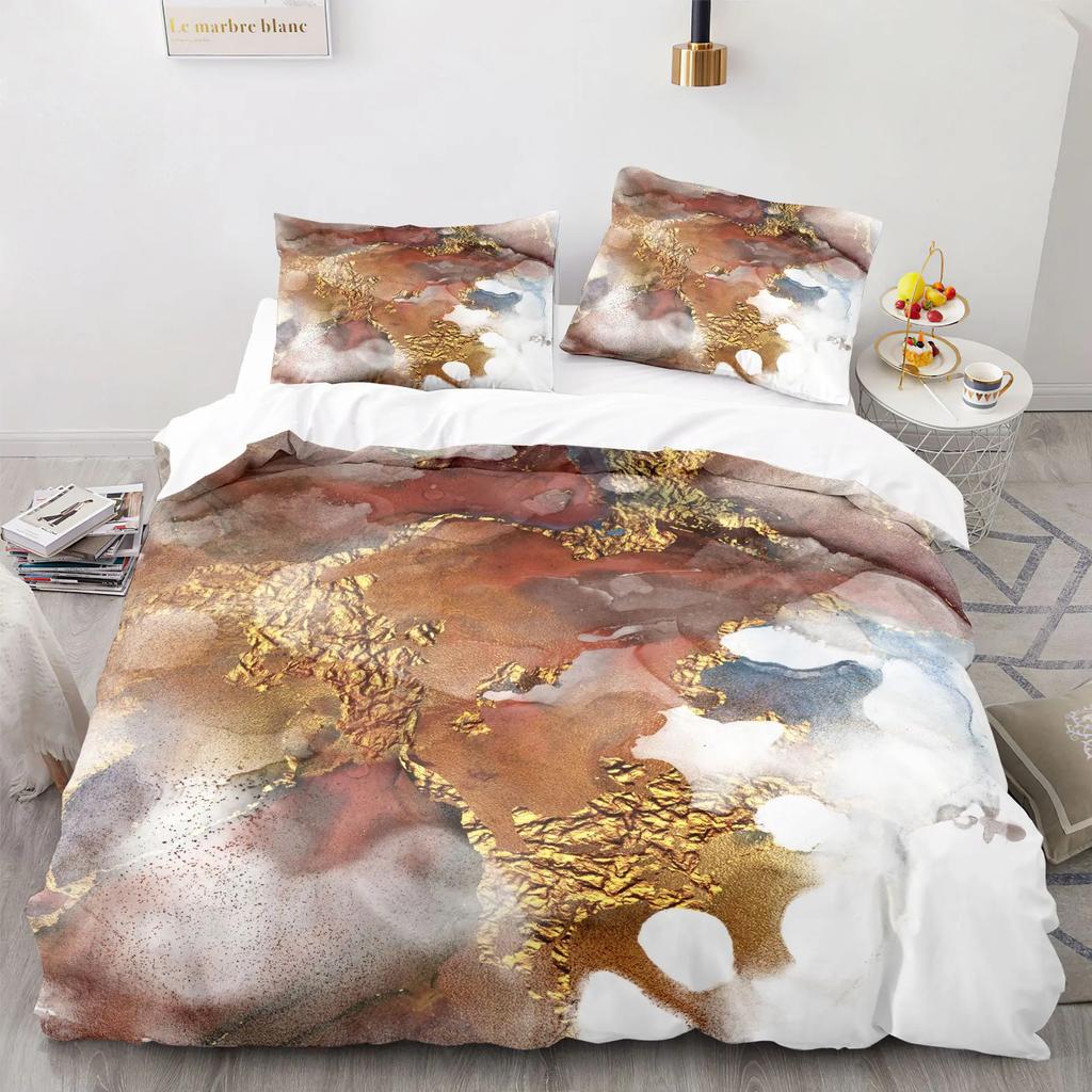Modern Gold Blue Marble Soft Duvet Cover Women Kid Gift Gliter Abstract Marble Luxurious Ink Plus Wash Art Theme Bedrom Decorations