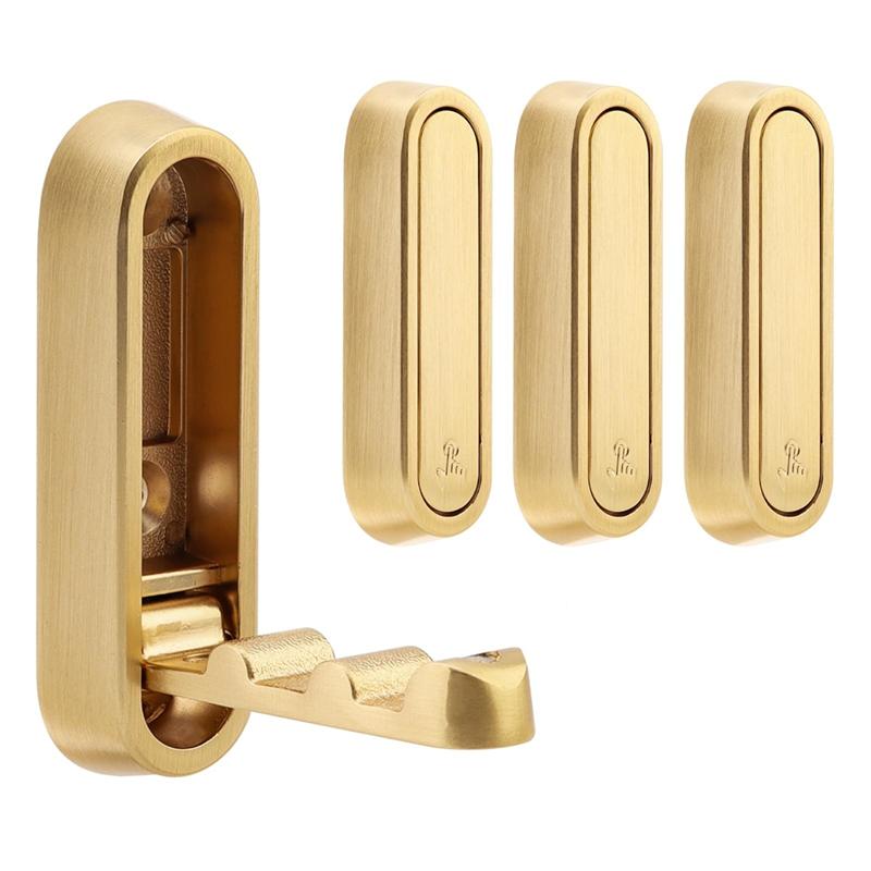 A84E-4PCS Gold Foldable Wall Hooks, Metal Foldable Hooks Wall Wount For Bathroom, Kitchen, Bedroom