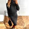 Herbst Damen Strick Rollkragen Pullover Pullover Schlank Rock Zweiteiliges Set