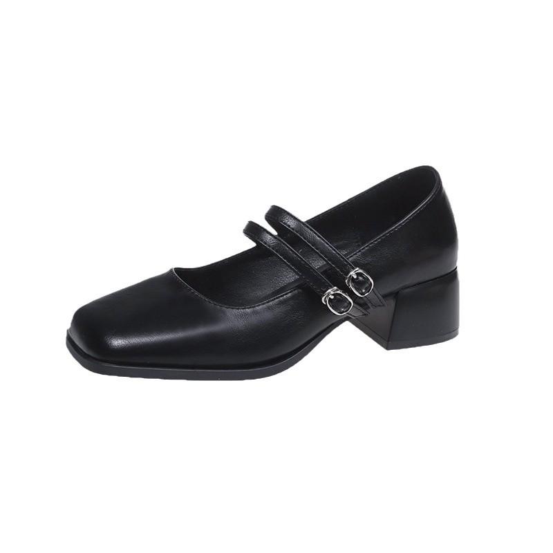 Mary Jane Shoes Women's Spring 2025 Square Head Temperament One-word Thick Heel Shallow Mouth Single Shoes