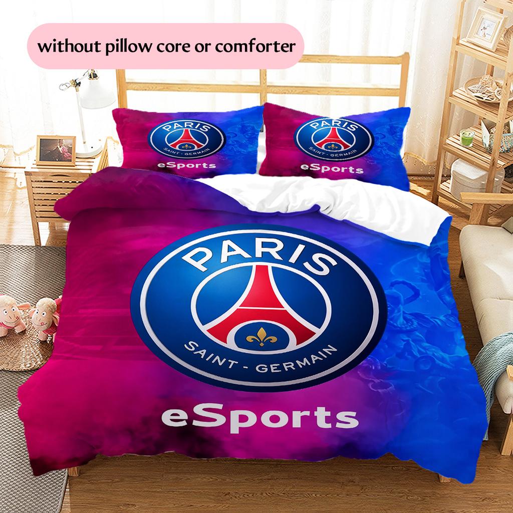 Paris Saint-Germain Fußballclub Muster Bettwäsche Bettdecken-Set Heimdekoration Geschenk (1 Bettbezug + 2 Kissenbezüge (ohne Füllung))