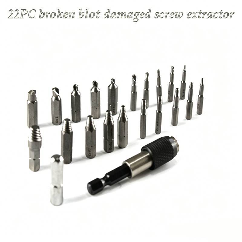 Tungsten Steel Screw Extractor Set With 22 Pieces For Removing Broken Bolts And Damaged Screws