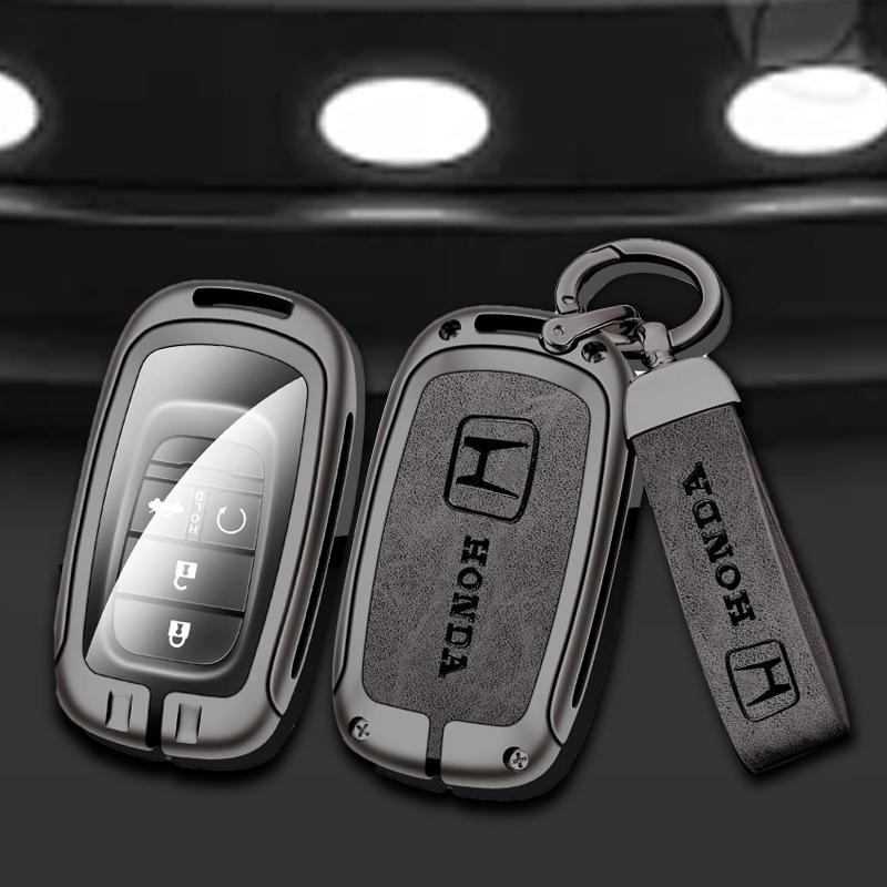 Leather Zinc Alloy Car Key Case Cover Protector Shell For Honda Civic N THS4 Accord HR-V CR-V CRV 11th 2022 2023 Keychain Accessories