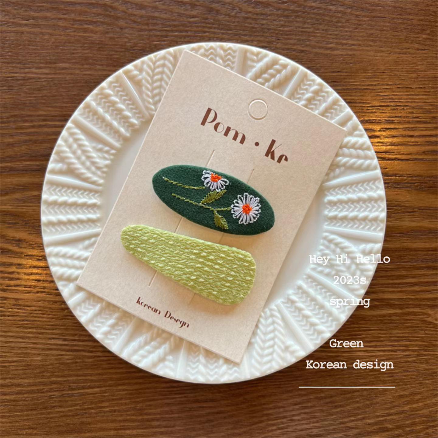 

Милые и универсальные детские заколки для волос из ткани корейской зеленой серии