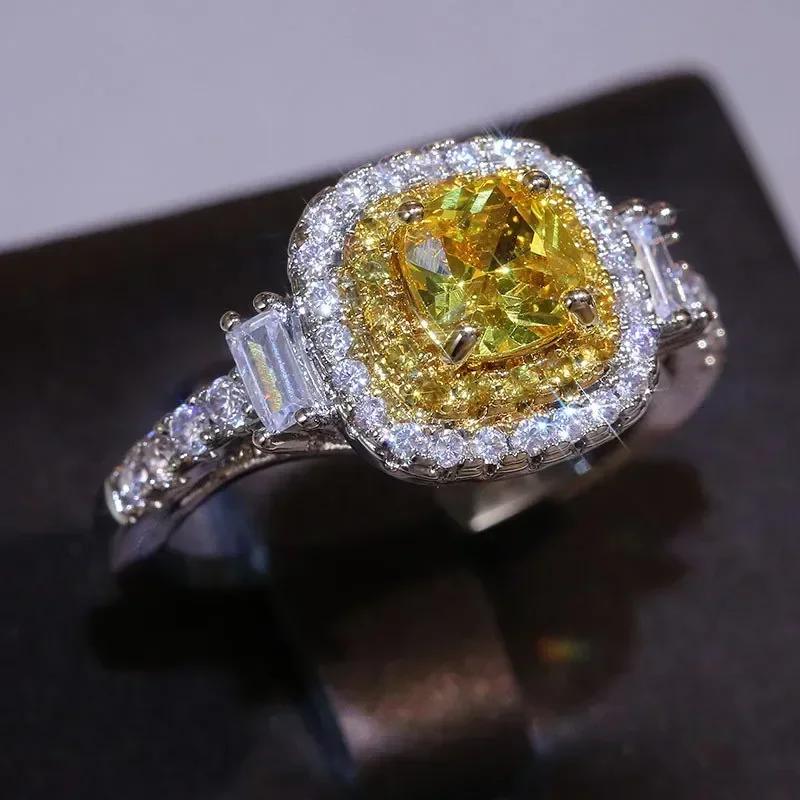 Huitan Vintage Wedding Ring With Yellow Cubic Zircon Elegant Engagement Claddagh   Micro Paved Thick  Dropshipping