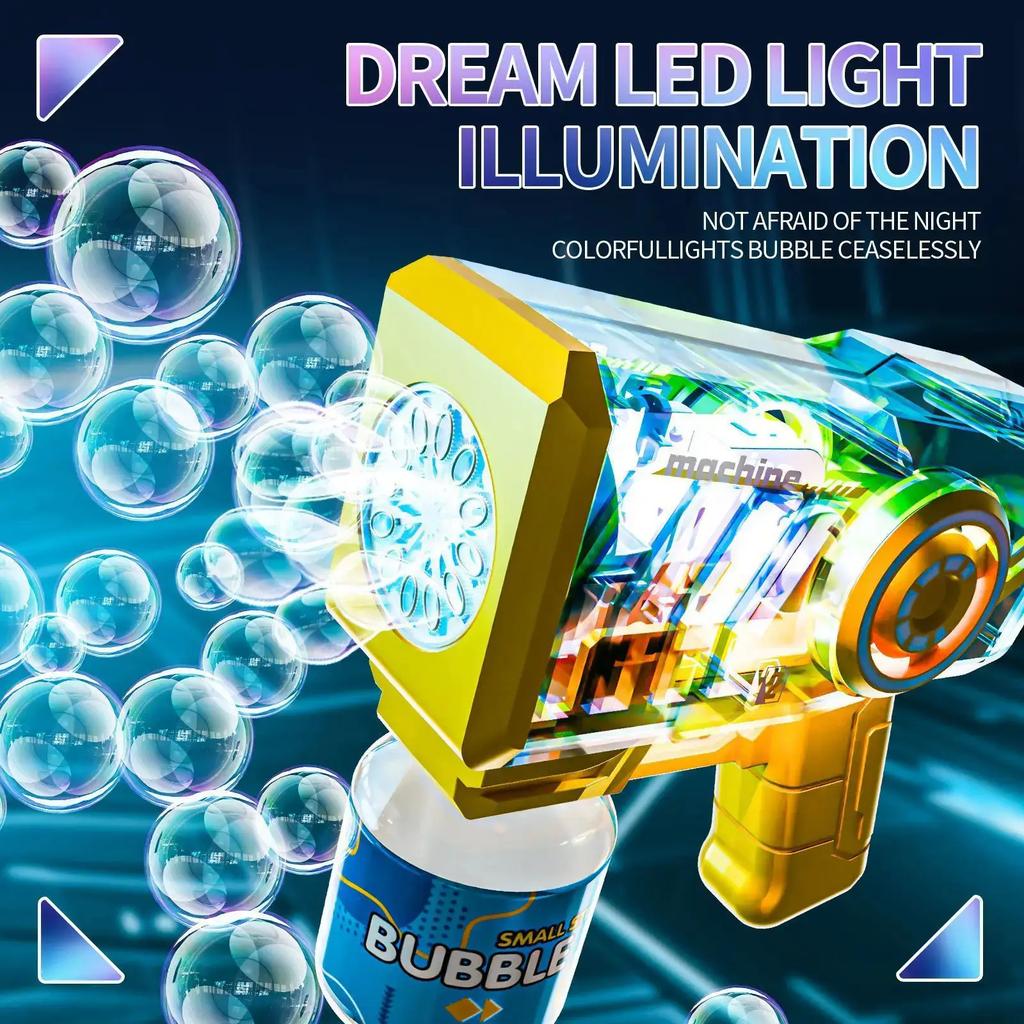 Non-Toxic 12 Hole Handheld Light Bubble Machine Fully Automatic Electric Bubble Gun Soap Bubbles Blowering Outdoor Party Wedding Toys Gift