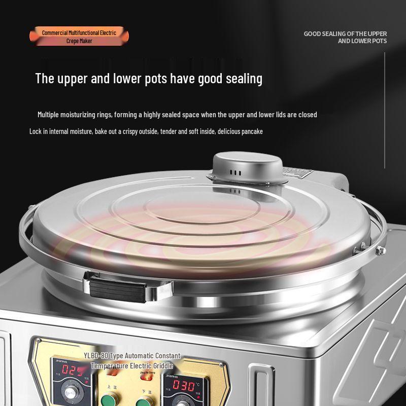 Commercial Double-Sided Electric Pancake Maker, Automatic Tabletop Pancake Oven for Street Vendors, Soy Sauce Flavor.