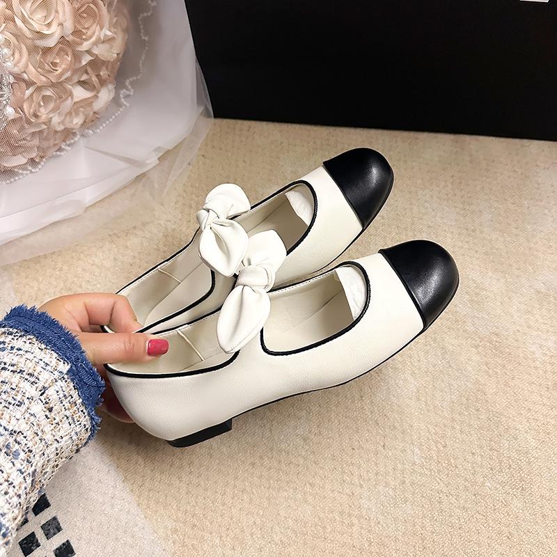 Cowhide 2025 Spring Bow Ballet Flats: Women's Genuine Leather Round Toe Mary Janes