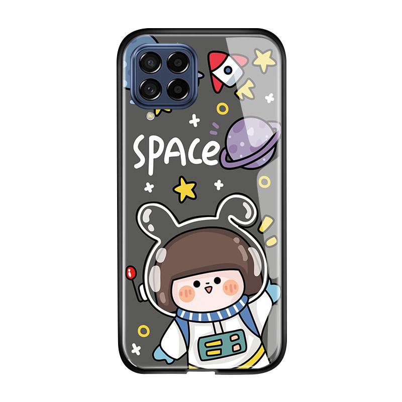 For Samsung A15 A35 A55 A73 S24 Xiaomi 13T 12T 11T Redmi Note 13 12 11 Pro 12S iPhone 16 15 Cartoon Moon Sun Space Planet Glossy Glass Phone Case