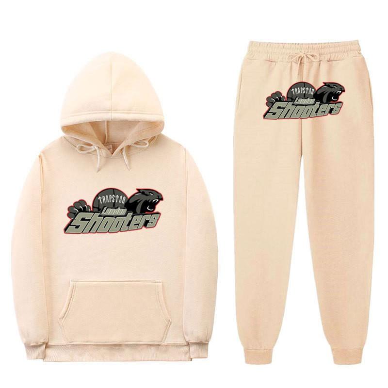 Conjunto Casual de Moletom Esportivo para Homens e Mulheres Estilo Trapstar Estampa de Tigre Preto Vermelho Moletom Calça Jogger