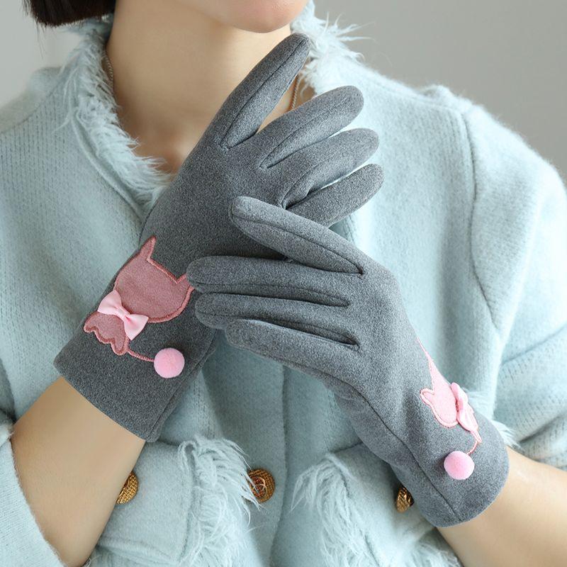 

Перчатки Женские Зимние Новые Флисовая Подкладка Теплые Толстые Ветрозащитные Корейские Милые Студенческие Для Верховой Езды Вождения Разделение Пальцев Сенсорный Экран Grey All yards