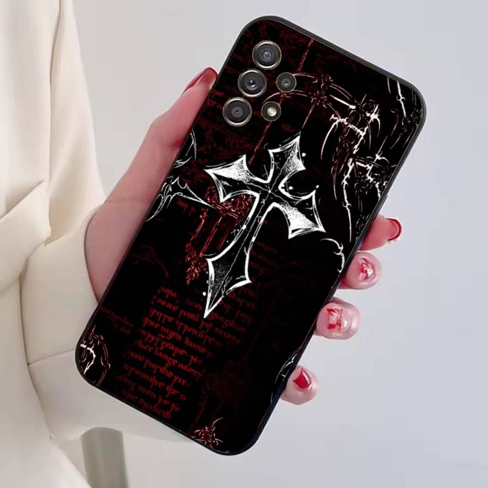 C-Cool Dark Catgothic C-Cross Phone Case For Samsung S25,S24,S21,S22,S23,S30,Ultra,S20,Plus,Fe,Lite,Note,10,Black Cover