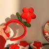 Cute Plush Flower Headband For Women Handmade Winter Wristband Set New Year Red Flower Hairband