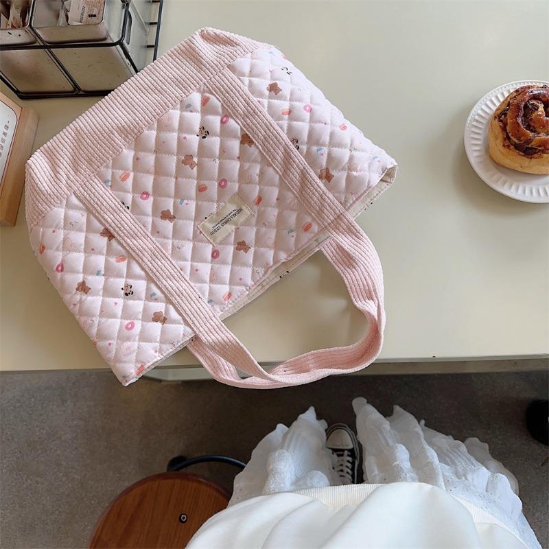 3 cute handbags women's bento bags large capacity quilted padded portable commuter bags
