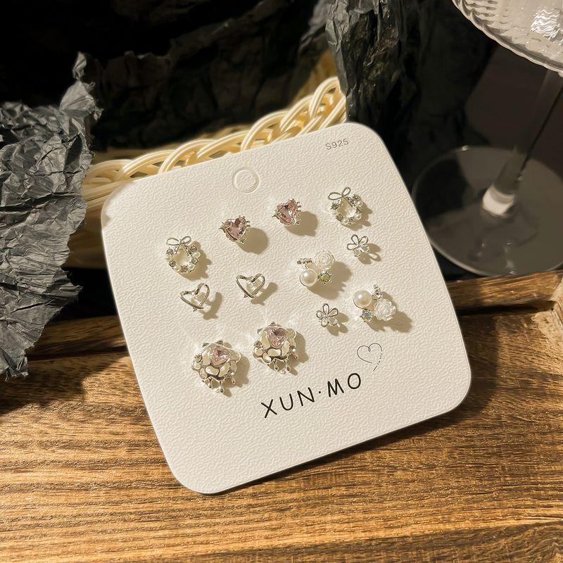 

Aurora Exquisite Sweet Beauty Butterfly Heart Eardrops Stud Earrings Hyun-a pink diamond-six-piece set