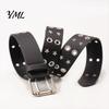 Cool Girl Style Belt 105cm Studded Punk for Women, Faux Leather Grommet Waist Edgy Fashion with Double Prong Buckle, Jean Accessory Music Festival