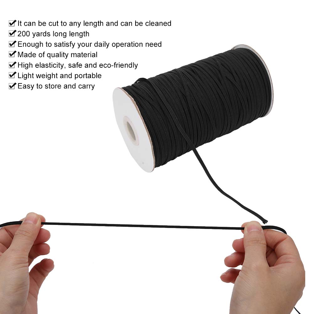 200 Yards Roll Face Shield Clothes Flat Rubber Band Cord Cuff Elastic Band RopeBlack