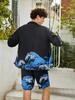 2026 New national style Hawaiian vacation ukiyo-e painted seven-quarter-sleeved Taoist robe 3D printed carp kimono cape