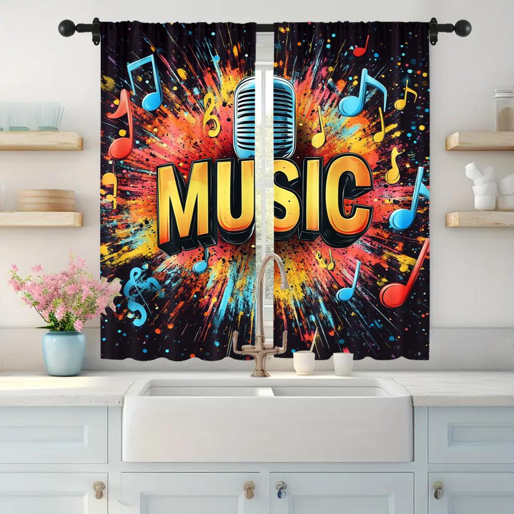 

2 шт., Сценические шторы Музыка Прочная 100% полиэфирная ткань, Без электричества Праздничный настенный декор для помещений 29x65in(75x166cm)