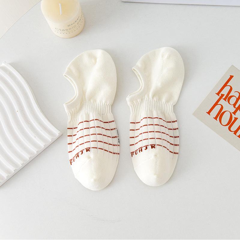 Striped Women's Non-falling Socks Go Well with Summer Thin Cotton Socks, Casual Women's Boat Socks, Low-top Shallow Invisible Socks