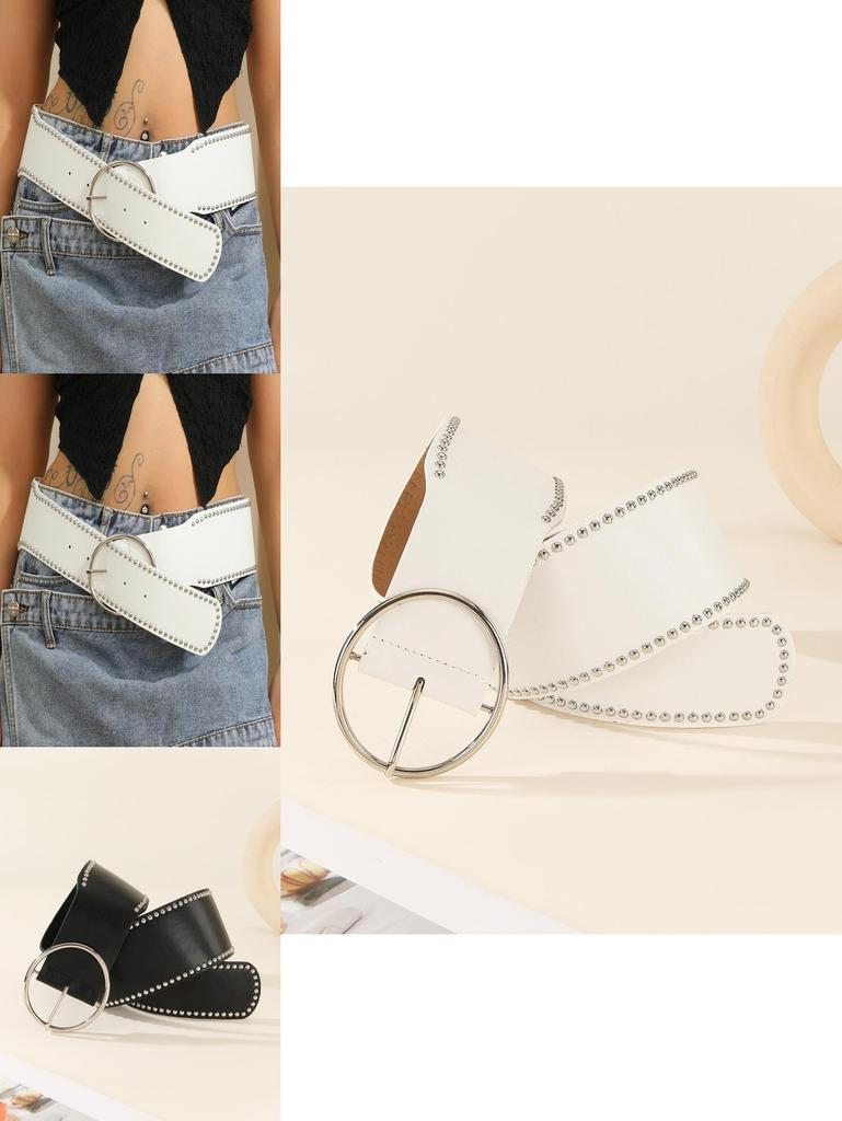Punk Style Rivet Belt With Round Alloy Buckle For Fashionable Streetwear