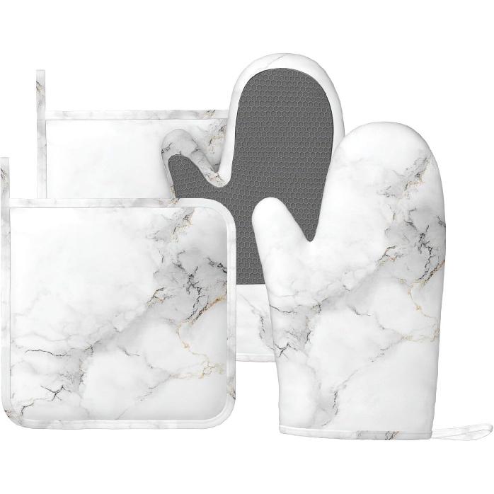 Oven Mitts Pot Holders Set Vintage Butterfly Moon Flower Silicone Kitchen Gloves Potholders Heat Resistant for Chef Baking Cooking Grilling BBQ 4
