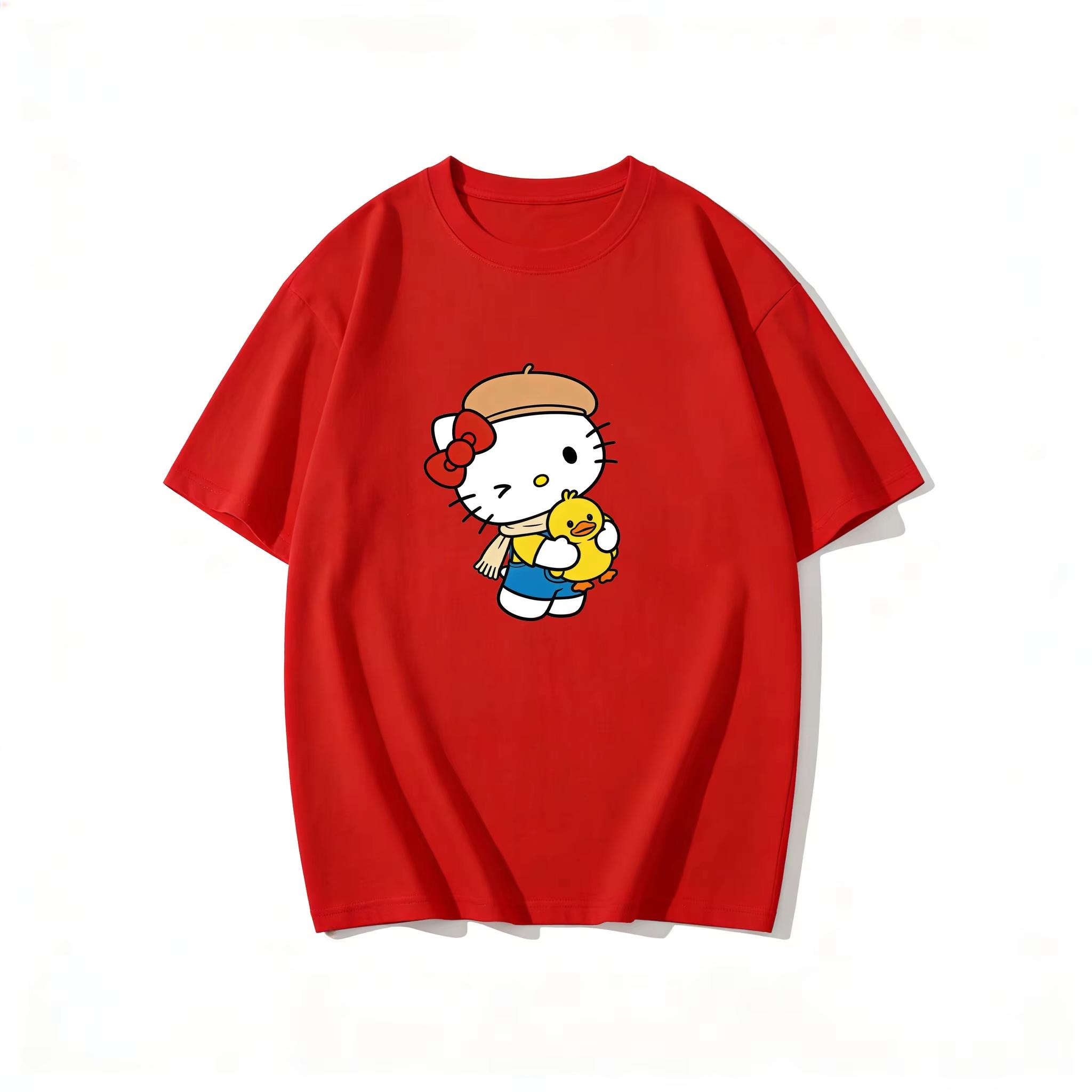 

2026 new Summer HelloKitty Cute Graphic Tee Casual Short Sleeve Cotton Top for Women Girls Kawaii Cartoon Print Streetwear S